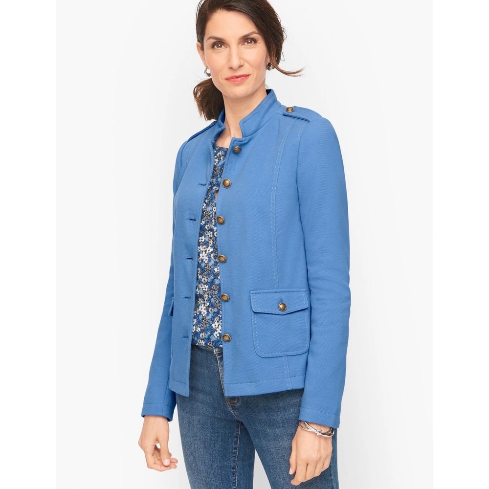 Talbots Plus Womens 20W Blue Military Jacket Epaulettes Crest Button